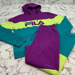 Men’s Fila Purple | Aqua | Lime Green Fleece Hoodie Sweatpants